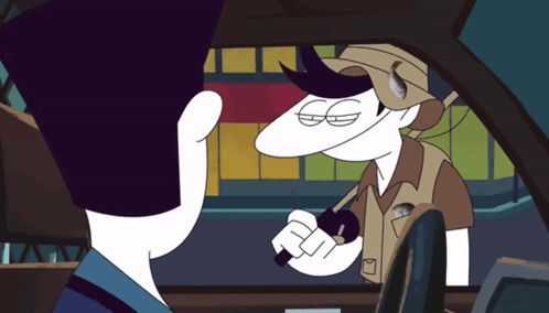 A Cartoon Of A Man In A Car Talking To A Police Officer GIF