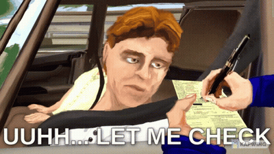 A Cartoon Of A Man In A Car With The Words " Uuhh Let Me Check " Written Below Him GIF