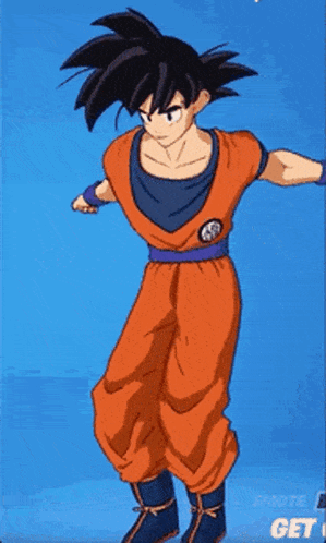 A Cartoon Of A Man In A Dragon Ball Z Costume Is Standing On A Blue Background . GIF