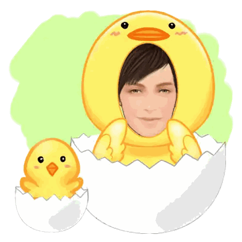 A Cartoon Of A Man In A Duck Costume With A Smaller Chick Behind Him Sticker