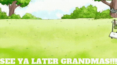 A Cartoon Of A Man In A Golf Cart With The Words See Ya Later Grandmas On The Bottom GIF