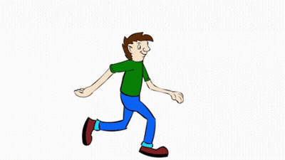 A Cartoon Of A Man In A Green Shirt And Blue Jeans Walking GIF