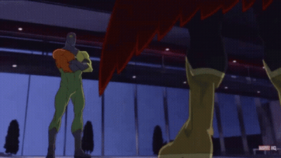 A Cartoon Of A Man In A Green Suit With The Word Marvel Hq On The Bottom Right GIF