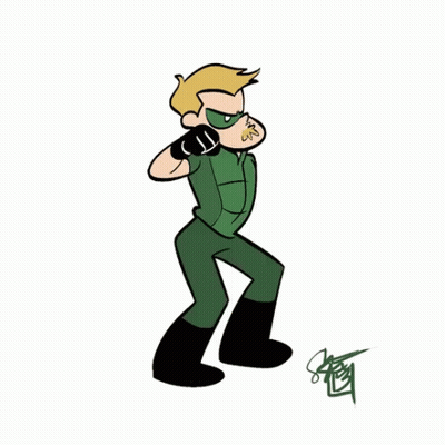 A Cartoon Of A Man In A Green Superhero Costume Dancing . GIF
