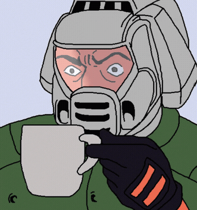 A Cartoon Of A Man In A Helmet Drinking From A Cup GIF