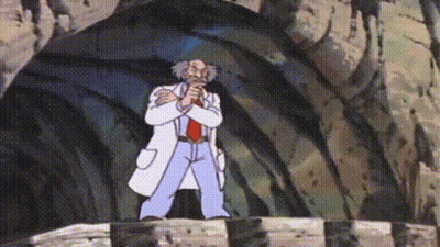 A Cartoon Of A Man In A Lab Coat Standing In Front Of A Cave . GIF