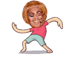 A Cartoon Of A Man In A Pink Shirt And Blue Shorts Dancing Sticker