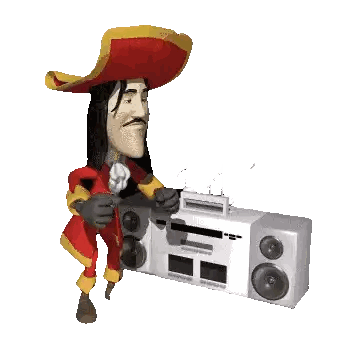 A Cartoon Of A Man In A Pirate Hat Holding A Boombox Sticker