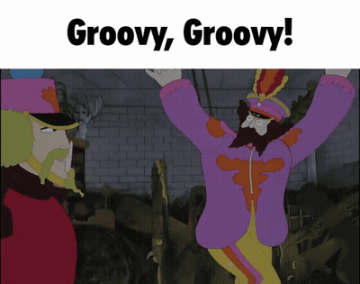 A Cartoon Of A Man In A Purple Outfit With The Words Groovy Groovy GIF