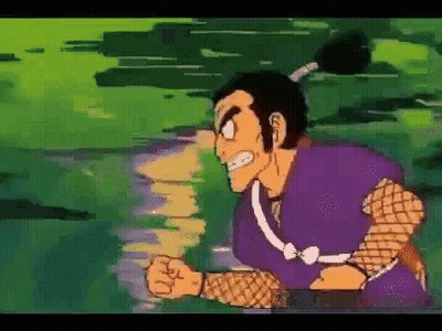 A Cartoon Of A Man In A Purple Shirt With A Ponytail GIF