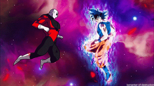 A Cartoon Of A Man In A Red And Black Suit Fighting Another Man In A Purple Suit GIF