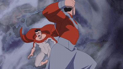 A Cartoon Of A Man In A Red Cape Fighting Another Man GIF
