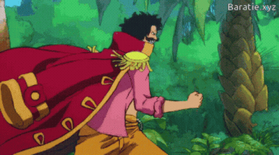 A Cartoon Of A Man In A Red Cape With The Words Baratie Xyz Written Below Him GIF