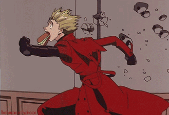 A Cartoon Of A Man In A Red Coat Running With His Tongue Hanging Out GIF