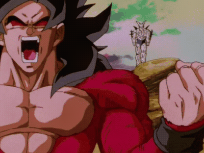 A Cartoon Of A Man In A Red Shirt With A Fist In The Air GIF