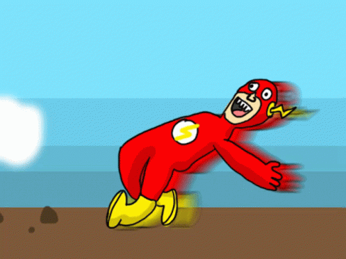 A Cartoon Of A Man In A Red Superhero Costume GIF