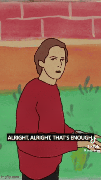 A Cartoon Of A Man In A Red Sweater With The Words Alright Alright That 'S Enough GIF
