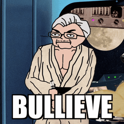 A Cartoon Of A Man In A Robe With The Word Bullieve Written On It GIF