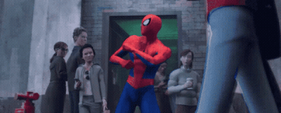A Cartoon Of A Man In A Spiderman Costume GIF