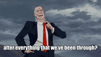 A Cartoon Of A Man In A Suit And Tie Asking After Everything That We 'Ve Been Through GIF