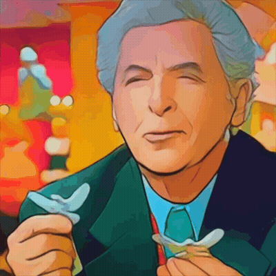 A Cartoon Of A Man In A Suit And Tie Eating Something GIF