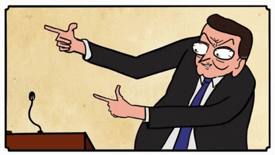 A Cartoon Of A Man In A Suit And Tie Giving A Speech GIF
