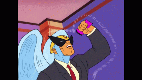 A Cartoon Of A Man In A Suit And Tie Holding A Purple Object GIF