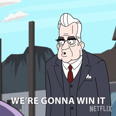 A Cartoon Of A Man In A Suit And Tie Says We 'Re Gonna Win It GIF