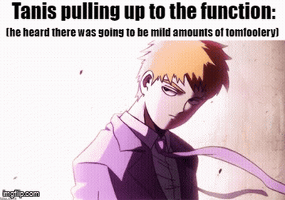 A Cartoon Of A Man In A Suit And Tie With The Caption " Tanis Pulling Up To The Function " GIF