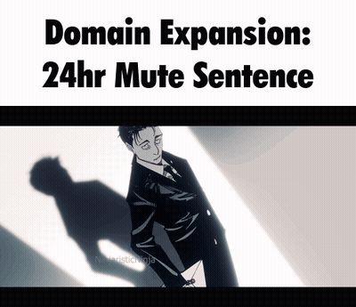 A Cartoon Of A Man In A Suit And Tie With The Words Domain Expansion 24Hr Mute Sentence Above Him GIF