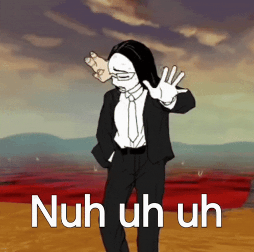 A Cartoon Of A Man In A Suit And Tie With The Words Nuh Uh Uh Above Him GIF