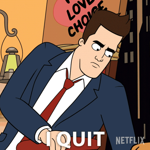 A Cartoon Of A Man In A Suit And Tie With The Words Quit Netflix Below Him GIF