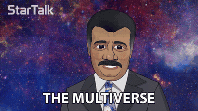 A Cartoon Of A Man In A Suit And Tie With The Words The Multiverse Below Him GIF