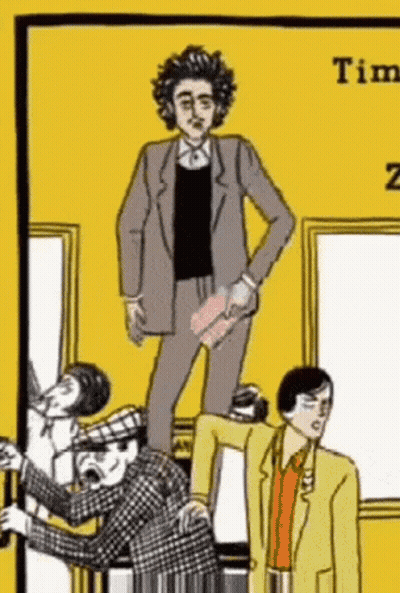 A Cartoon Of A Man In A Suit Standing On Top Of A Painting GIF