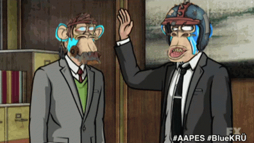 A Cartoon Of A Man In A Suit With A Monkey Face On His Face GIF