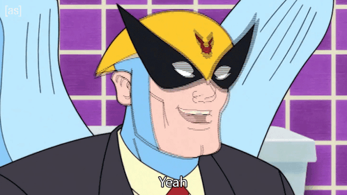 A Cartoon Of A Man In A Superhero Costume Says Yeah GIF