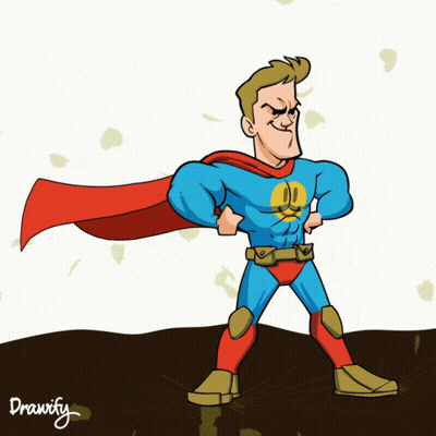 A Cartoon Of A Man In A Superhero Costume With Drawify Written Below Him GIF