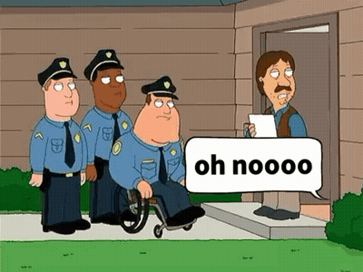 A Cartoon Of A Man In A Wheelchair With A Speech Bubble That Says " Oh Noooo " GIF