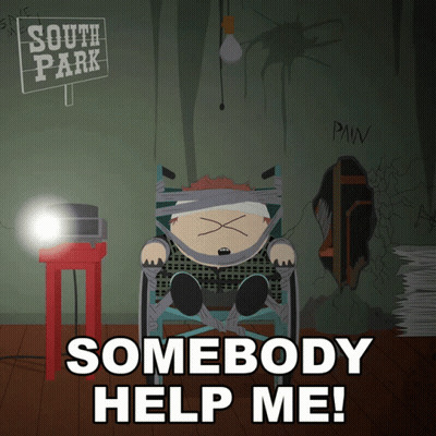 A Cartoon Of A Man In A Wheelchair With The Words Somebody Help Me Above Him GIF