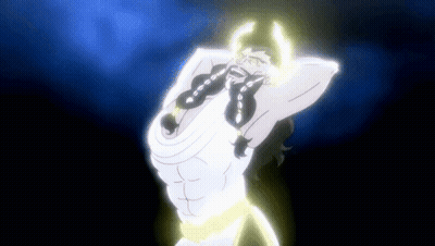 A Cartoon Of A Man In A White Robe Holding A Snake Around His Neck . GIF