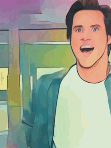 A Cartoon Of A Man In A White Shirt And Blue Jacket Smiling GIF