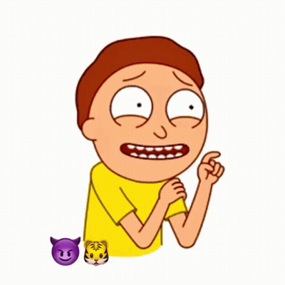 A Cartoon Of A Man In A Yellow Shirt With A Purple Devil And A Tiger Emoji GIF
