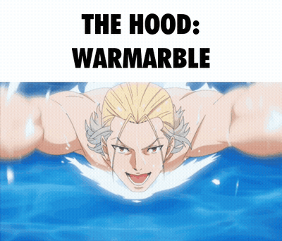 A Cartoon Of A Man In The Water With The Words The Hood Warmarble Below Him GIF