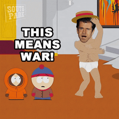 A Cartoon Of A Man In Underwear With The Words This Means War Above Him GIF