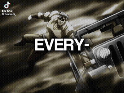 a cartoon of a man jumping over a jeep with the words " every " on the bottom
