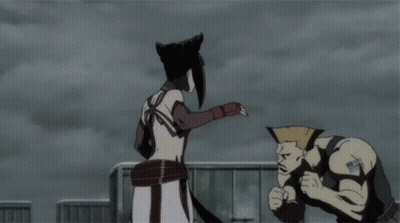A Cartoon Of A Man Kicking Another Man In The Chest GIF