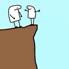 A Cartoon Of A Man Kicking Another Man Off A Cliff . GIF