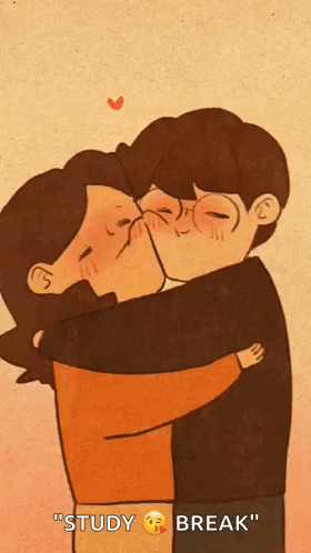 A Cartoon Of A Man Kissing A Woman On The Cheek While Hugging GIF