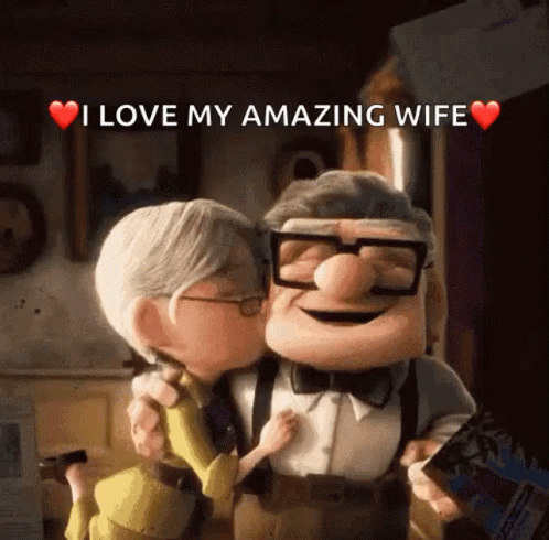 A Cartoon Of A Man Kissing A Woman On The Cheek With The Caption I Love My Amazing Wife GIF