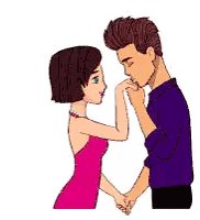 A Cartoon Of A Man Kissing A Woman 'S Finger GIF